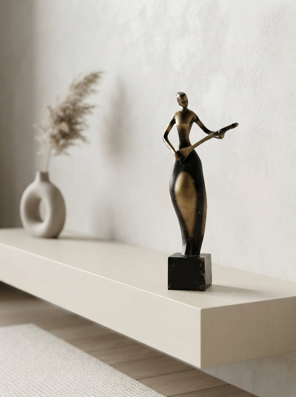 Art Deco Musician Statue | Black Gold Guitar Player Figurine
