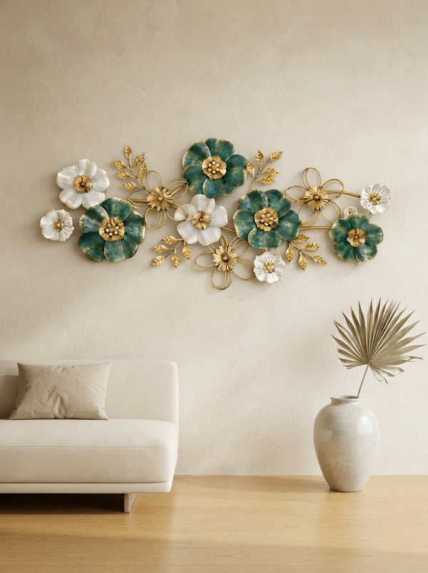 Large Floral Metal Wall Art 52" x 24" – Modern Flower Wall Decor for Living Room & Bedroom
