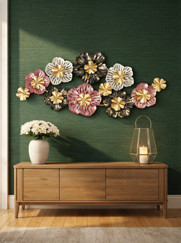 Multicolour Floral Wall Art 48" x 24" – Decorative Metal Flower Wall Decor for Living Room & Bedroom