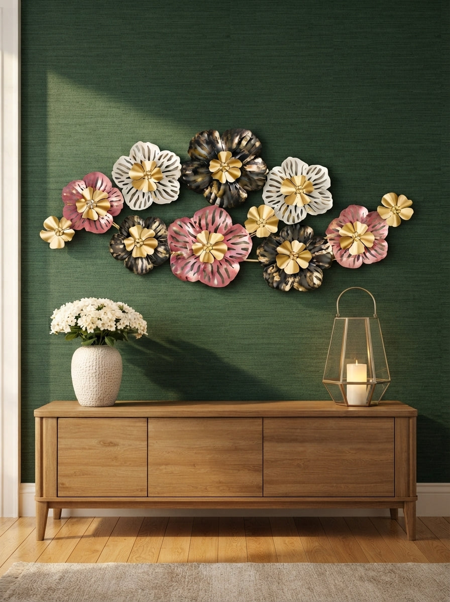 Multicolour Floral Wall Art 48" x 24" – Decorative Metal Flower Wall Decor for Living Room & Bedroom