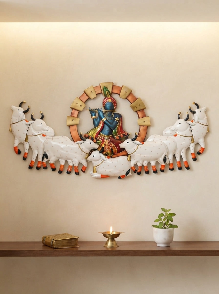 Krishna Wall Art 56" x 28" – Large Metal Spiritual Wall Decor for Living Room & Home Temple