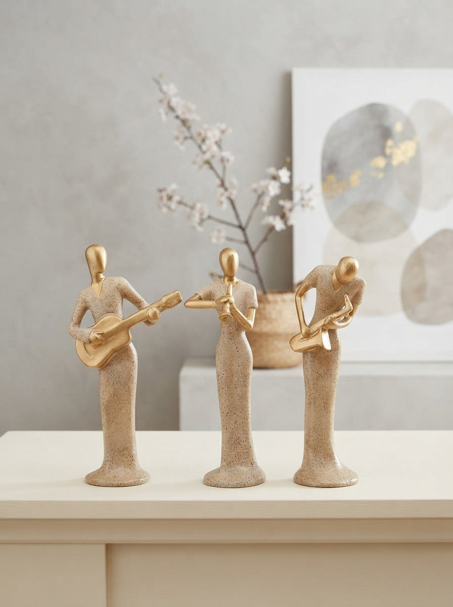 Jazz Band Musician Statue Set | Gold Faceless Figurine Trio