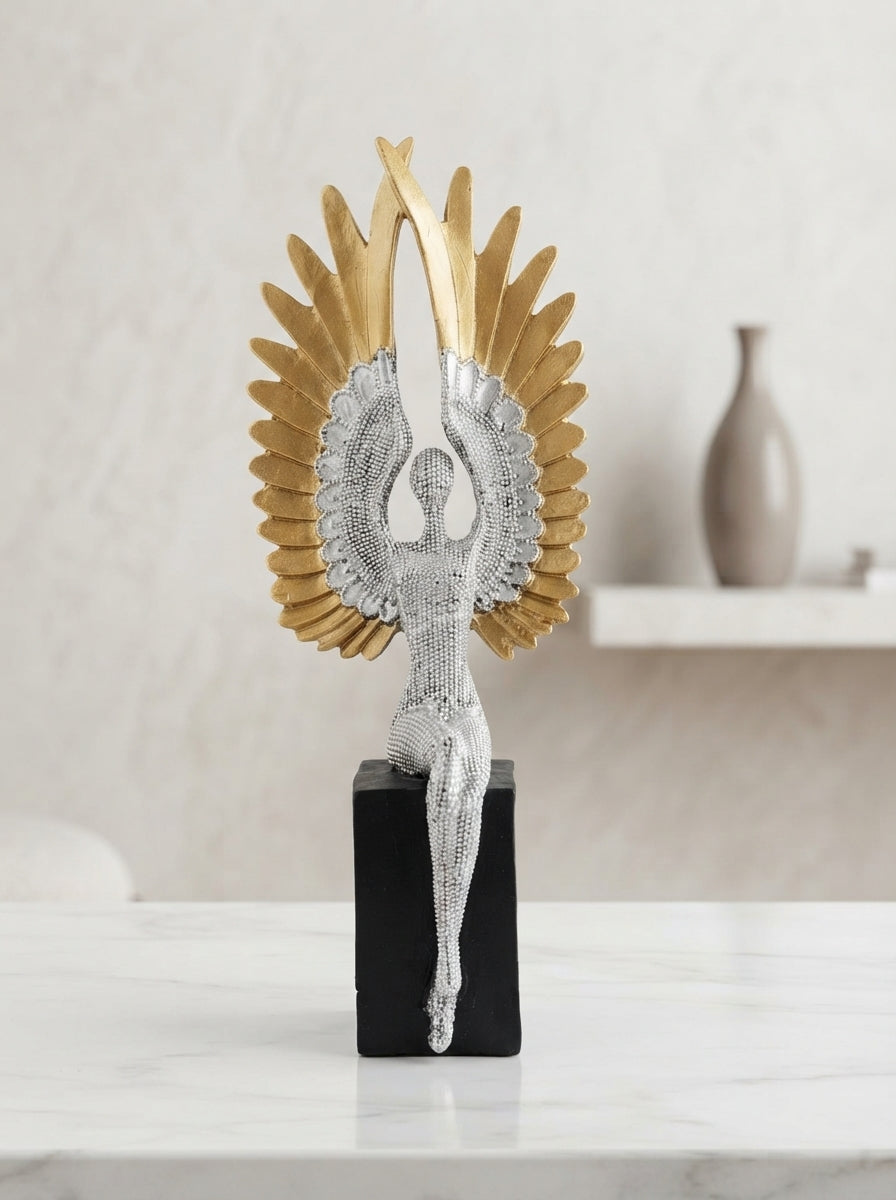 Winged Angel Statue Silver Gold | Modern Abstract Sculpture