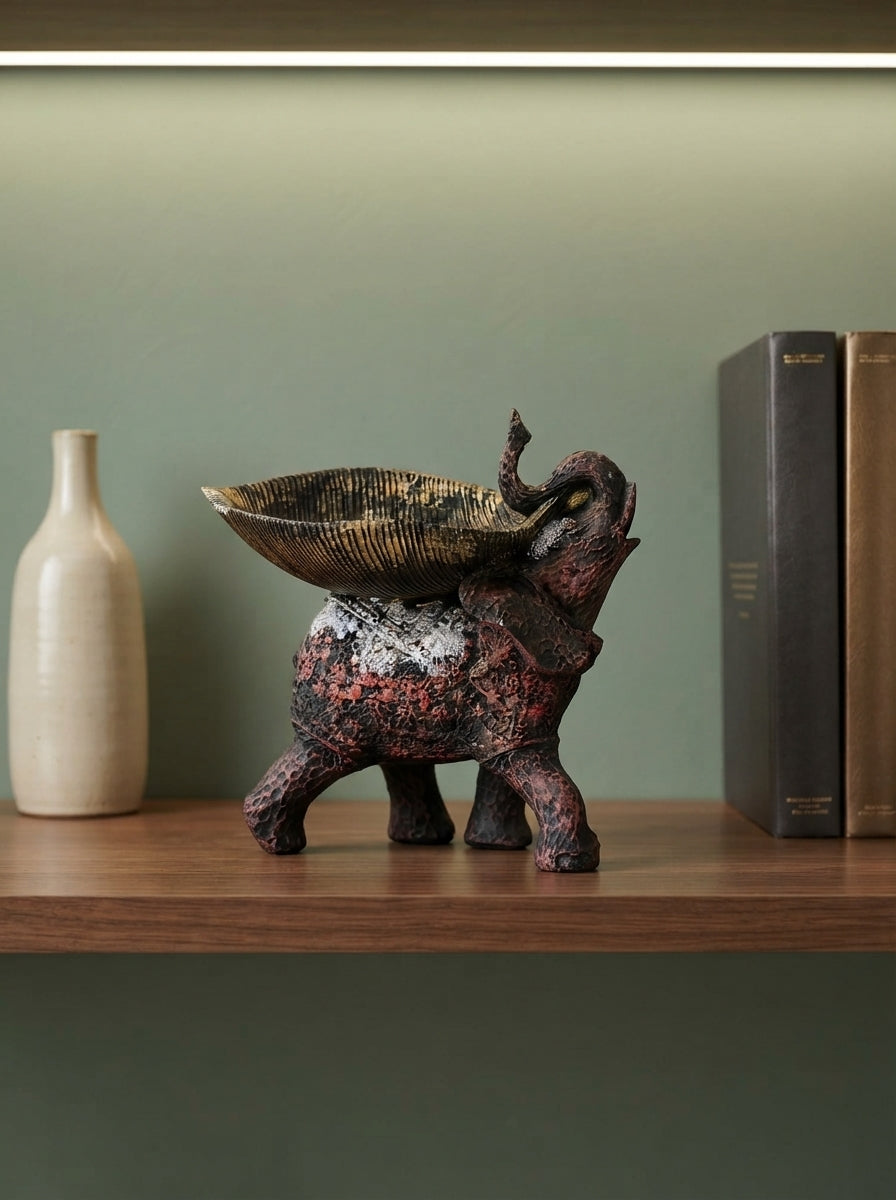 Elephant Trinket Bowl Statue | Decorative Dish Decor