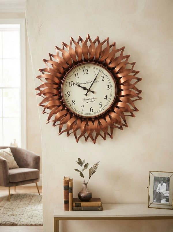 Twisted Petal Sunflower Wall Clock 23 Inch – Decorative Metal Floral Wall Clock for Living Room & Home Decor