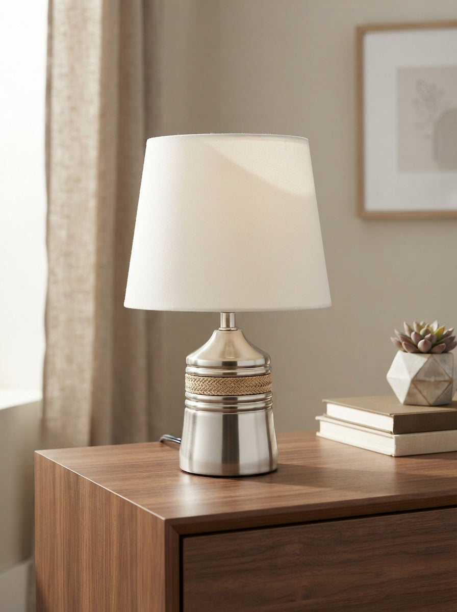 Ceramic Jar-Style Table Lamp | Ivory & Gold Band Base