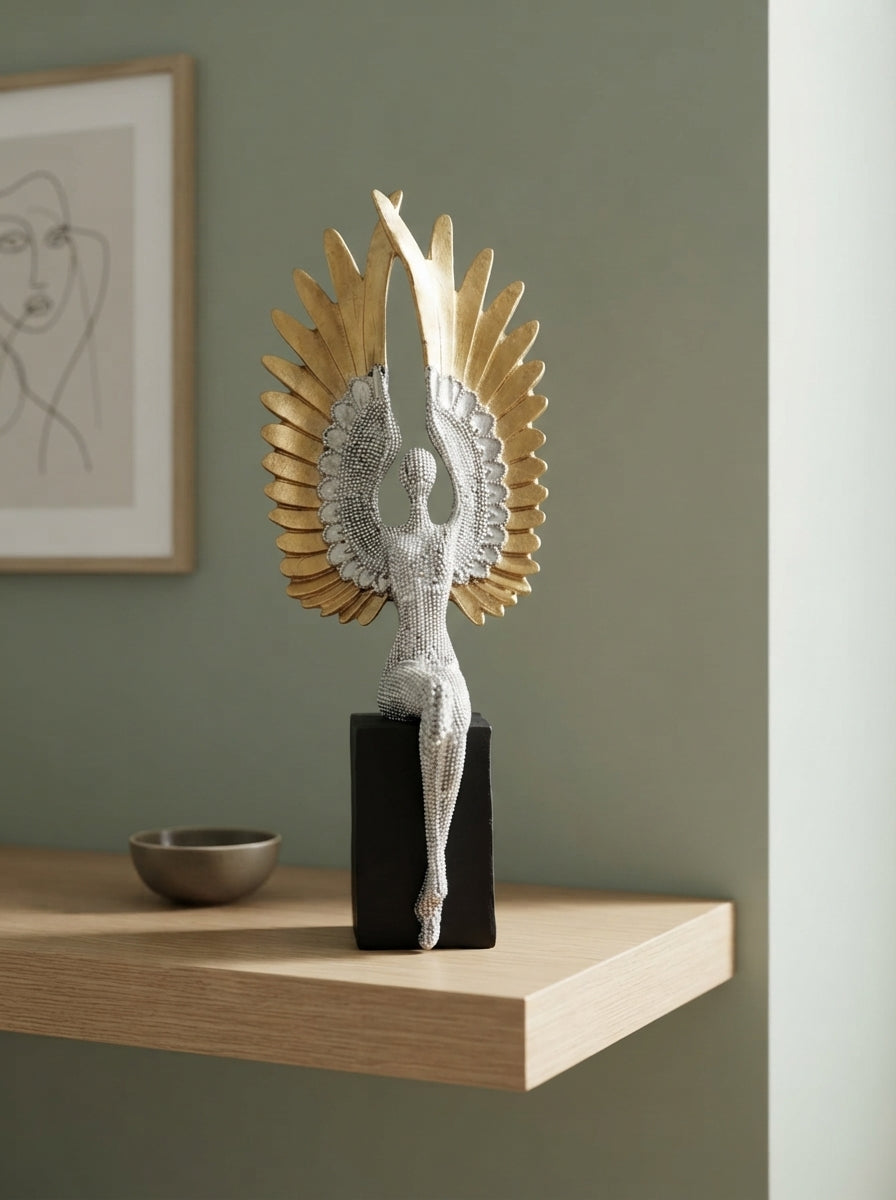 Winged Angel Statue Silver Gold | Modern Abstract Sculpture