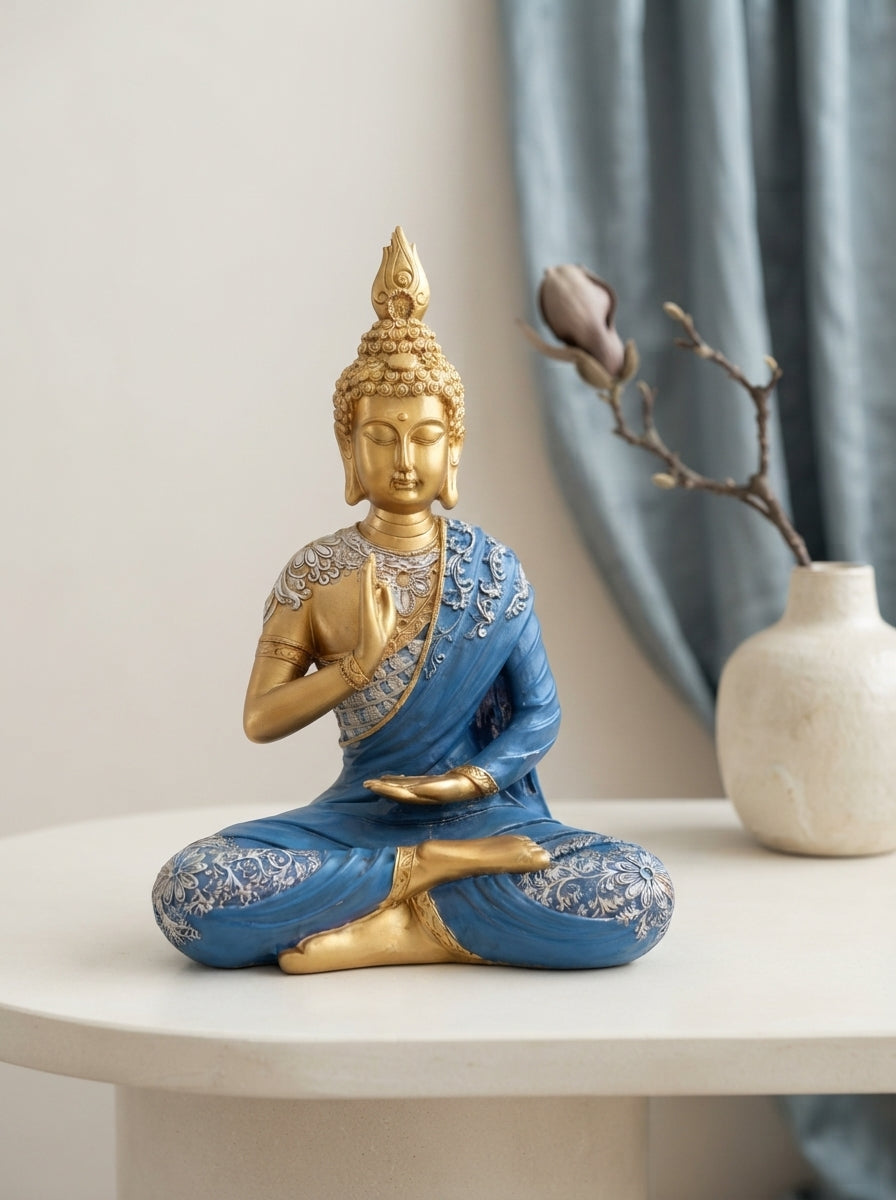 Gold Blue Blessing Buddha Statue 15” | Ornate Decor
