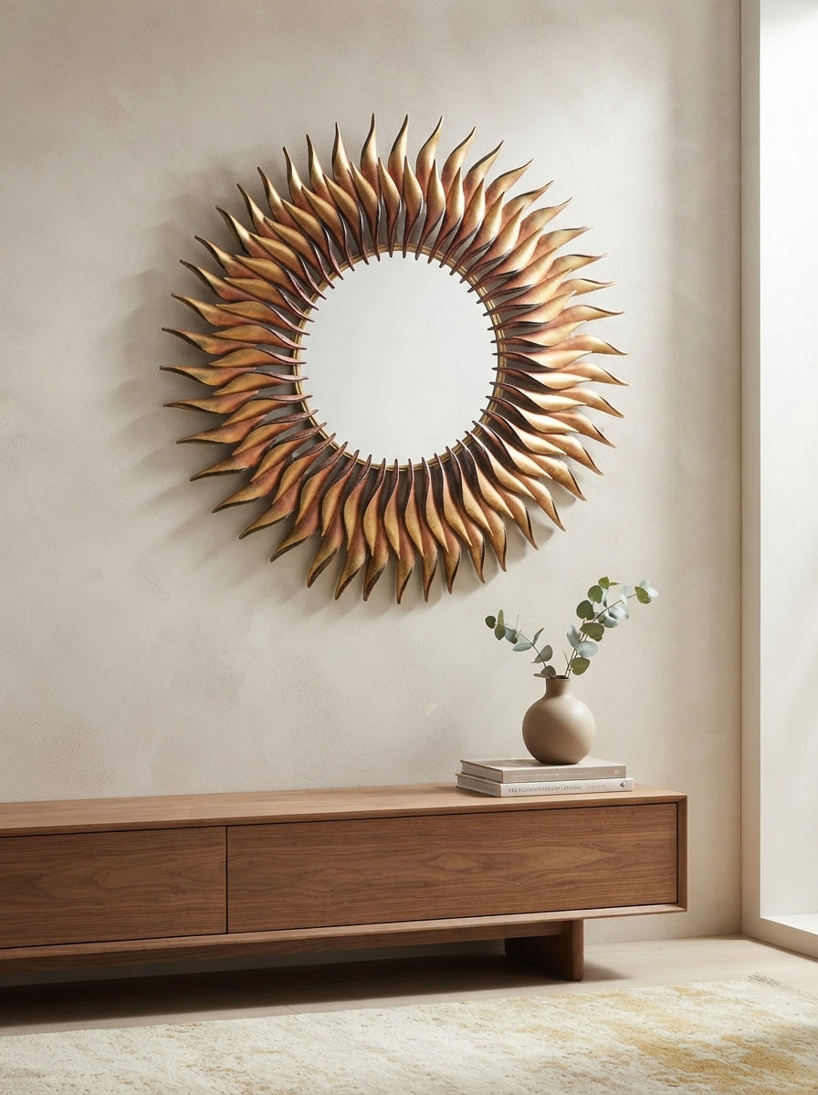 Royal Sun Wall Mirror 36 Inch – Decorative Sunburst Wall Mirror for Living Room & Home Decor