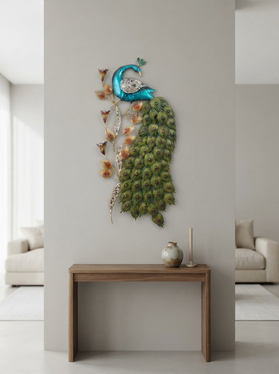 3D Metal Peacock Wall Art | Teal Green Decor