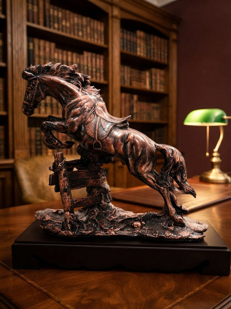 Bronze Finish Jumping Horse Statue | Elegant Equestrian Table Decor Showpiece