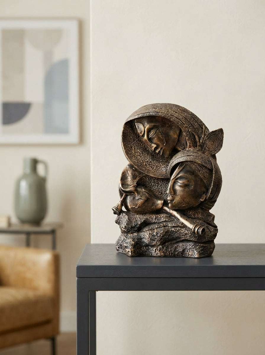 Radha Krishna Statue | Antique Bronze Indian Deity Decor