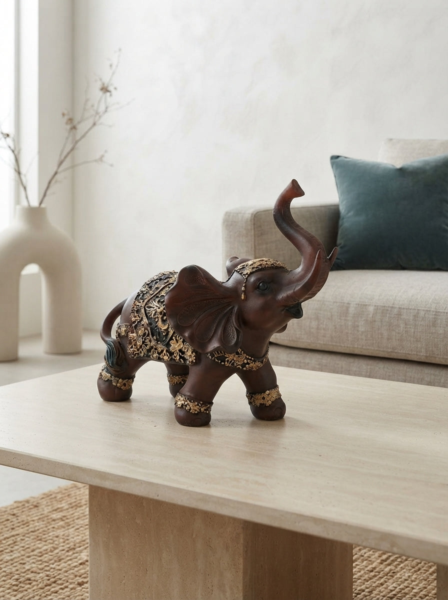 Brown Gold Floral Elephant Statue 11"x10"x6" | Lucky Decor