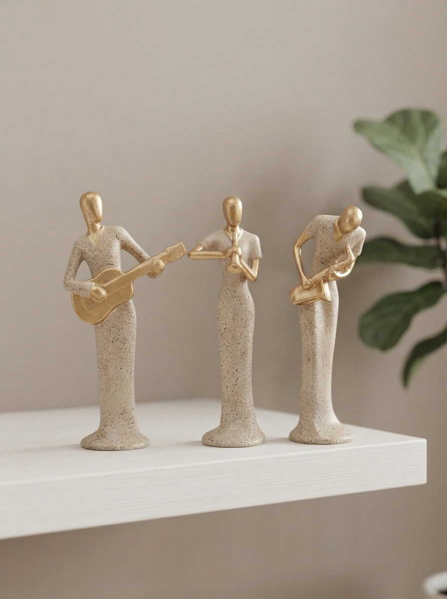 Jazz Band Musician Statue Set | Gold Faceless Figurine Trio
