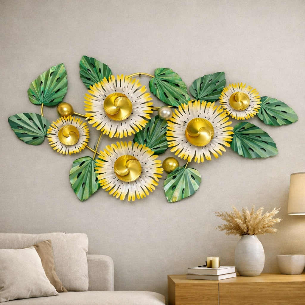 Floral Metal Wall Art 50" x 26" – Large Modern Flower Wall Decor for Living Room, Bedroom & Home Décor | Affordable Metal Wall Hanging
