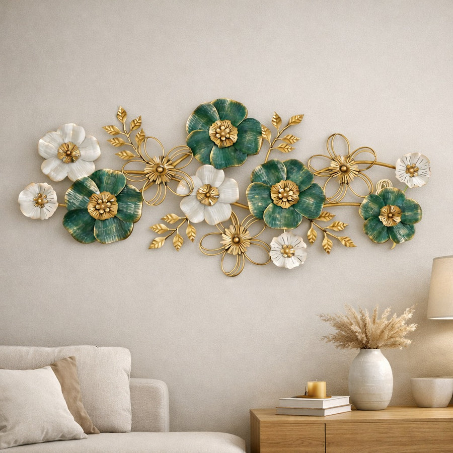 Large Floral Metal Wall Art 52" x 24" – Modern Flower Wall Decor for Living Room & Bedroom