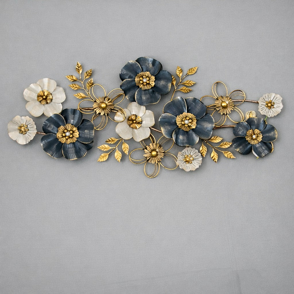 Large Floral Metal Wall Art 52" x 24" – Modern Flower Wall Decor for Living Room & Bedroom