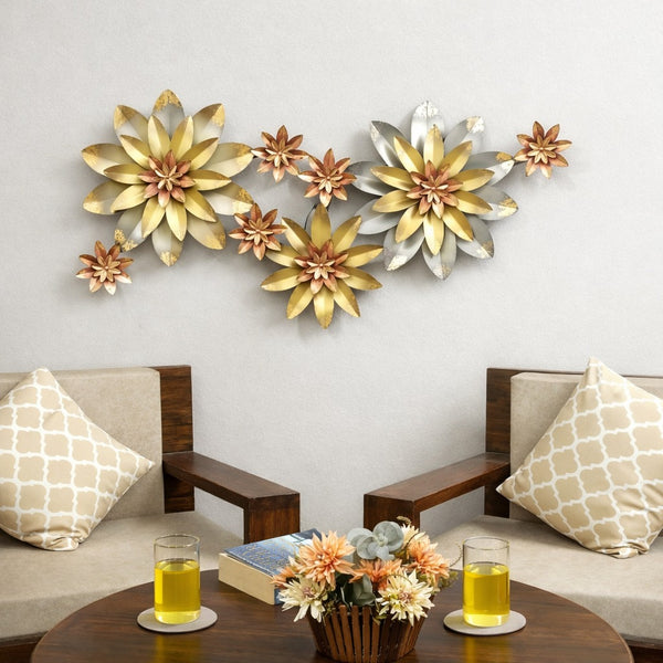 Multi Colour Floral Wall Art 48" x 24" – Decorative Metal Flower Wall Decor for Living Room & Bedroom
