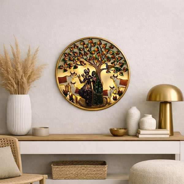 Radhe Krishna Wall Art – Metal Spiritual Wall Decor Available in 24", 30" & 36" Sizes