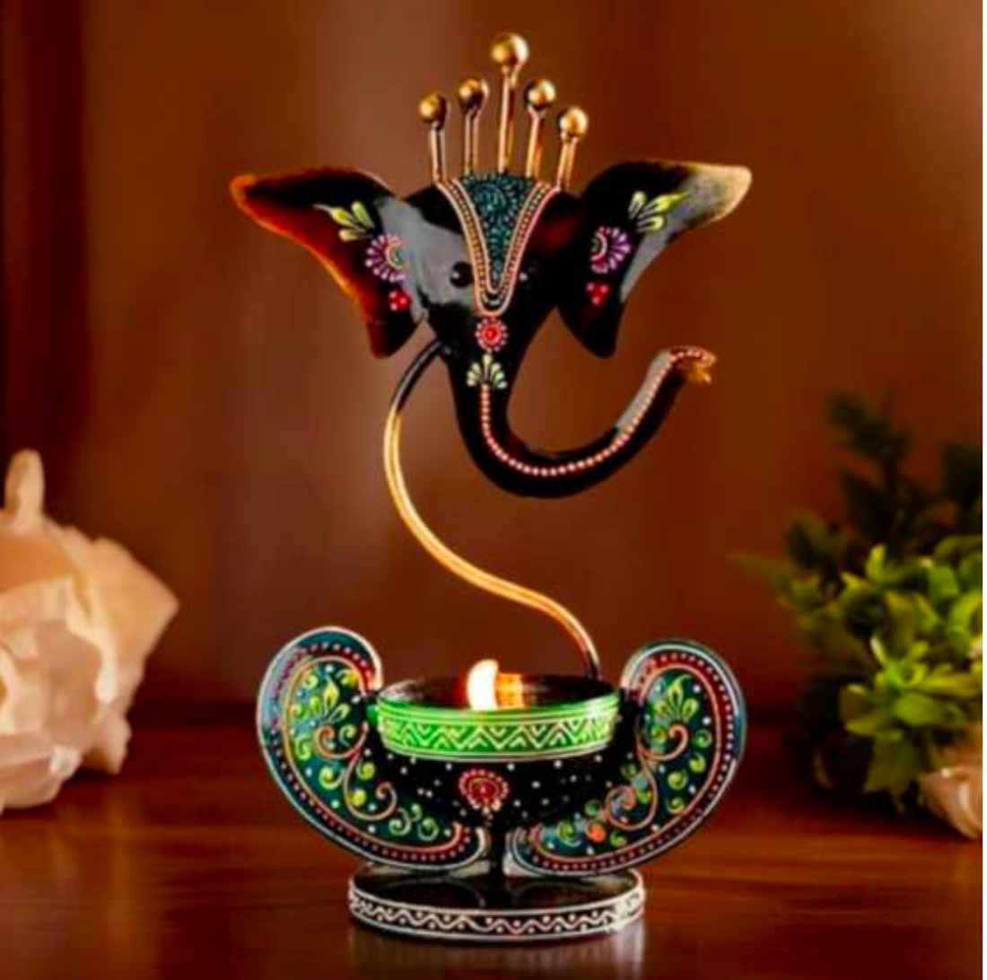 Ganesh T-Light Table Decor 12 Inch – Decorative Metal Ganesh Candle Holder for Home & Office Decor