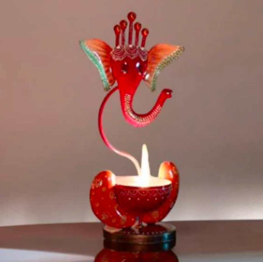 Ganesh T-Light Table Decor 12 Inch – Decorative Metal Ganesh Candle Holder for Home & Office Decor