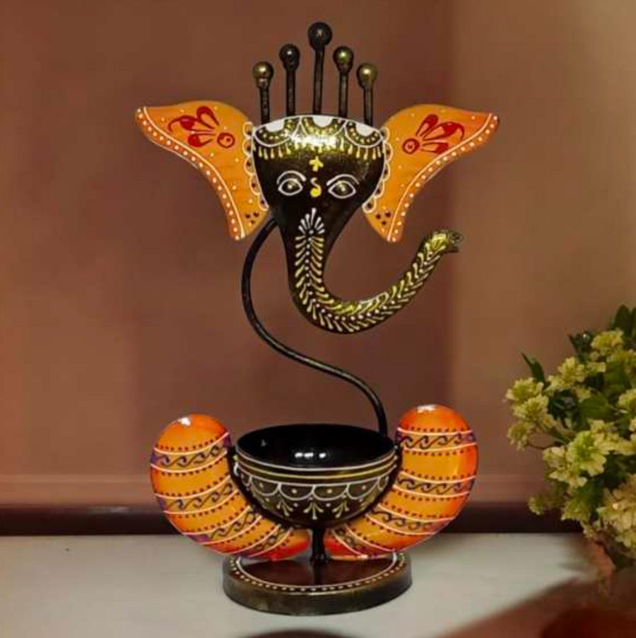 Ganesh T-Light Table Decor 12 Inch – Decorative Metal Ganesh Candle Holder for Home & Office Decor