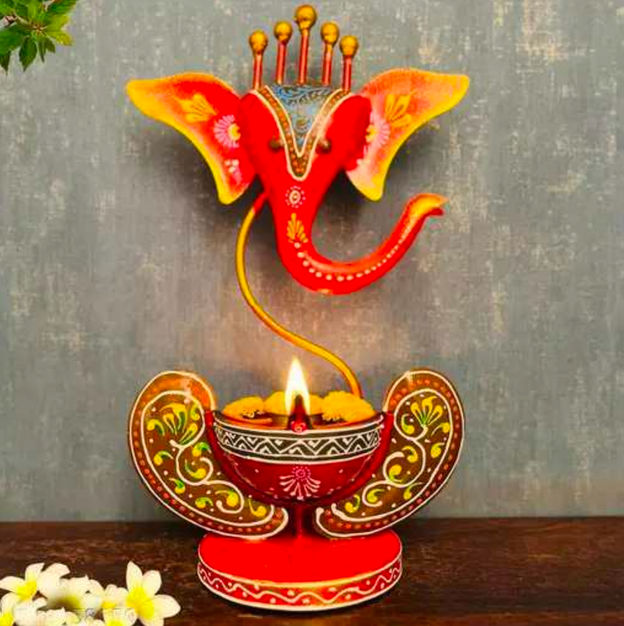 Ganesh T-Light Table Decor 12 Inch – Decorative Metal Ganesh Candle Holder for Home & Office Decor