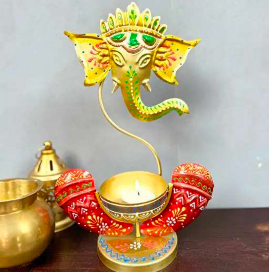 Ganesh T-Light Table Decor 12 Inch – Decorative Metal Ganesh Candle Holder for Home & Office Decor