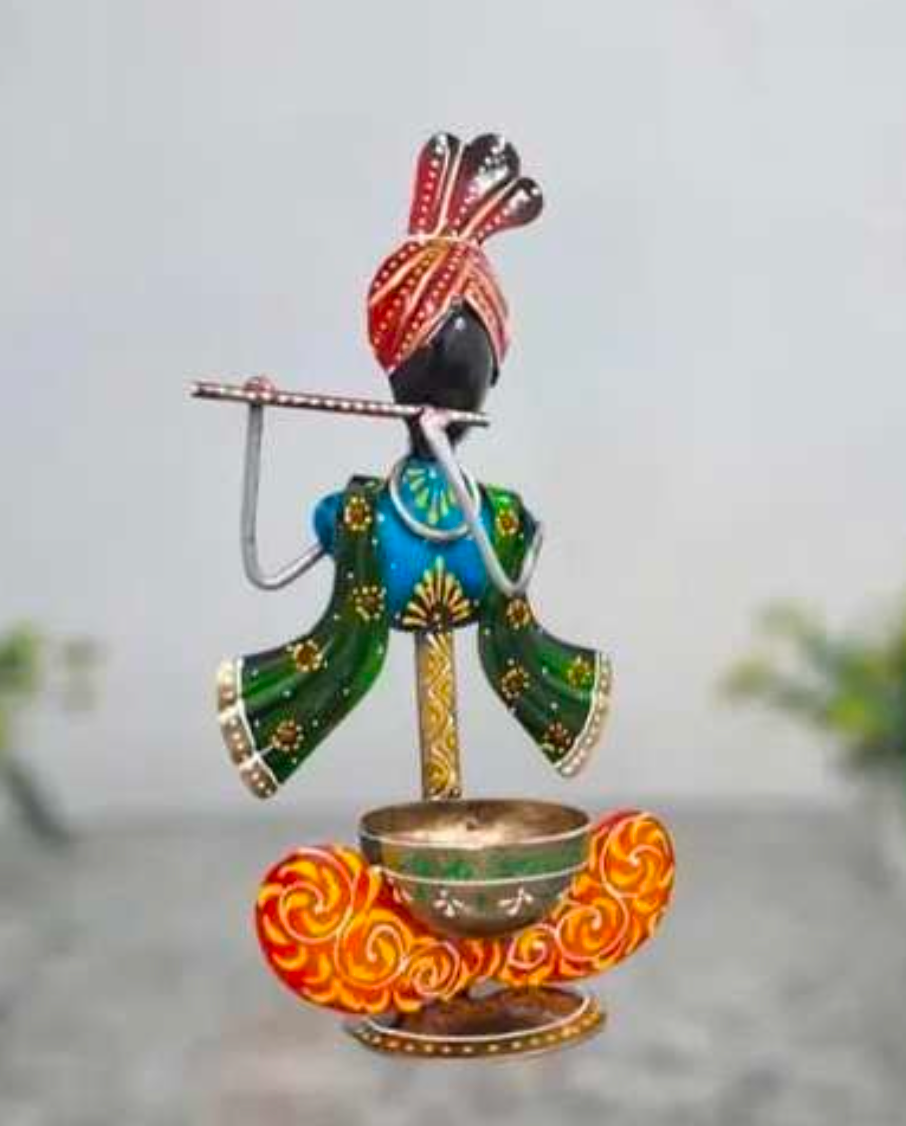 Krishna T-Light Holder Table Decor – Decorative Metal Krishna Candle Holder for Home & Spiritual Decor