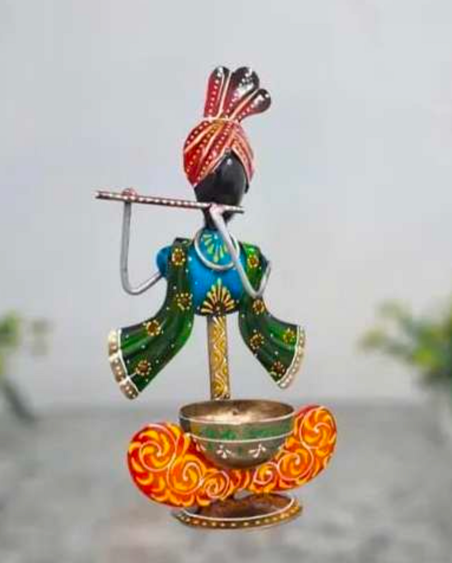 Krishna T-Light Holder Table Decor – Decorative Metal Krishna Candle Holder for Home & Spiritual Decor