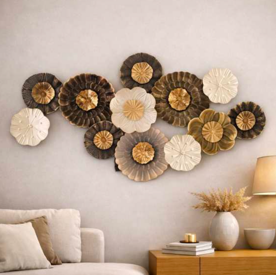 Bronze and Gold Floral Metal Wall Art 51" x 27" – Large Decorative Flower Wall Decor for Living Room & Home Interiors