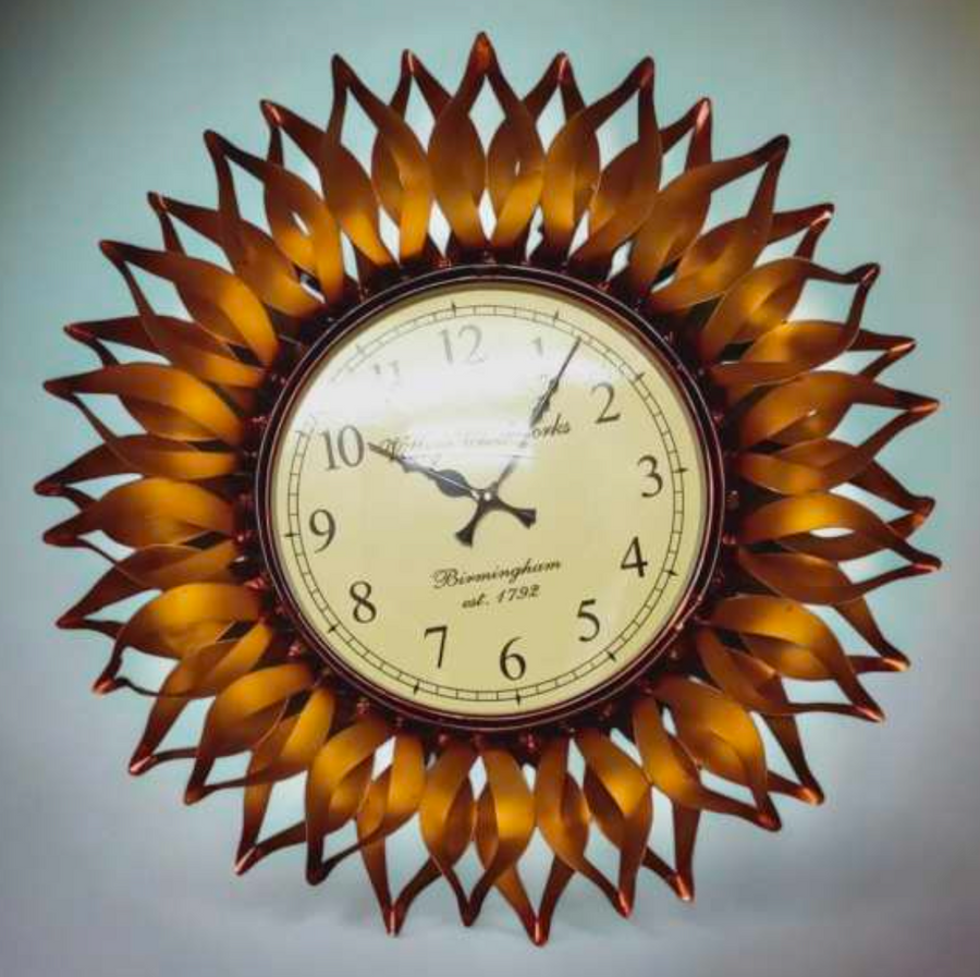 Twisted Petal Sunflower Wall Clock 23 Inch – Decorative Metal Floral Wall Clock for Living Room & Home Decor