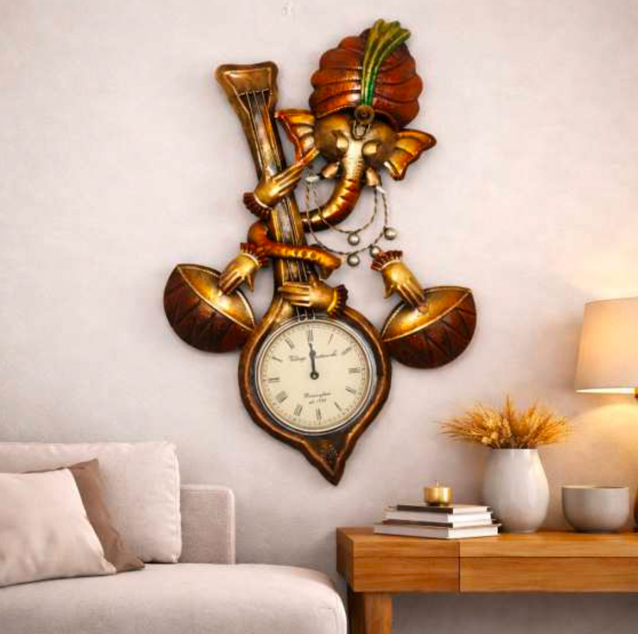 Ganesh Ji Wall Clock – Decorative Metal Spiritual Wall Clock for Home Temple & Living Room Decor