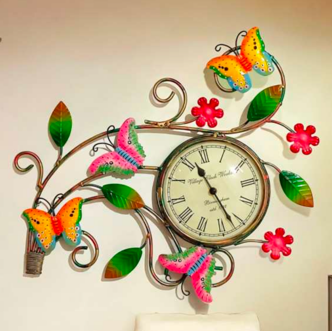Multi-Colour Butterflies Wall Clock – Decorative Metal Butterfly Wall Clock for Living Room & Home Decor