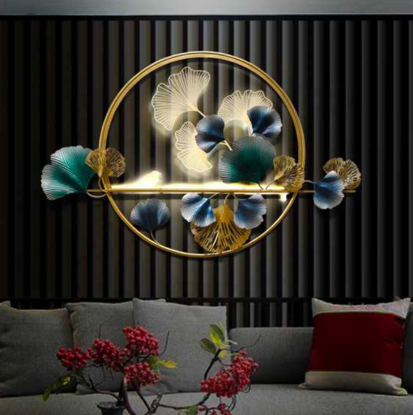Blue and Golden Ginkgo Leaf Wall Art 48" x 24" – Decorative Metal Nature Wall Decor for Living Room & Home Interiors