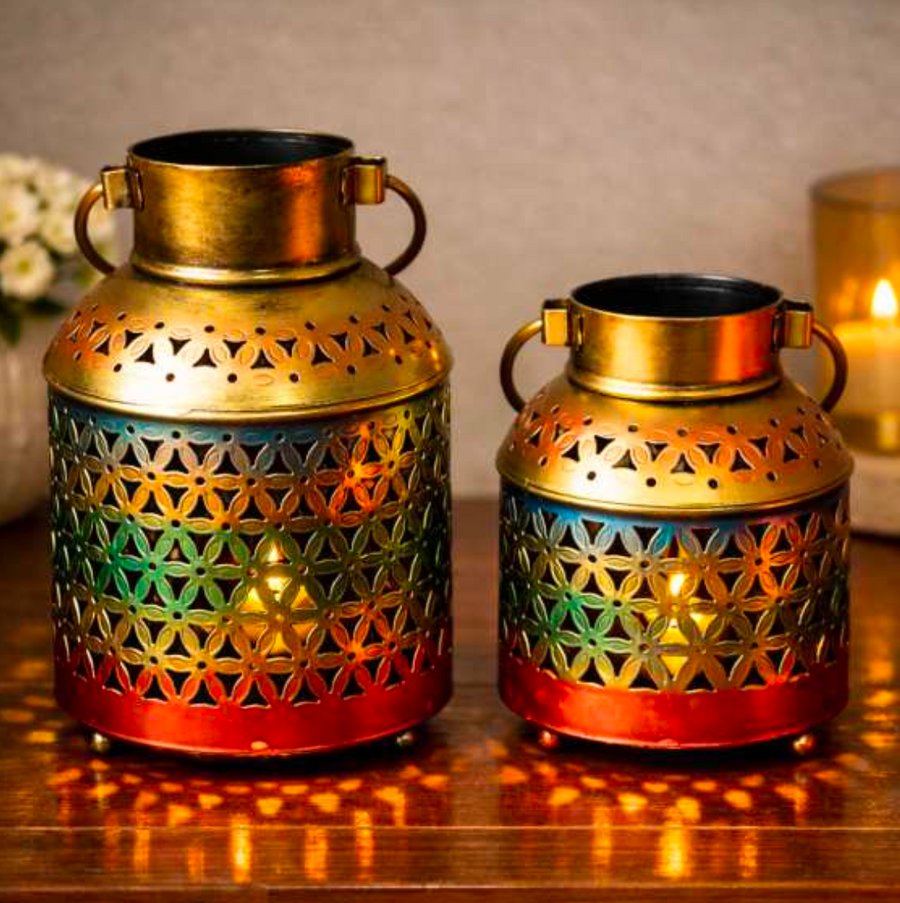 Multicolour Tealight Kettle Set – Vibrant Decorative Table Décor Accent