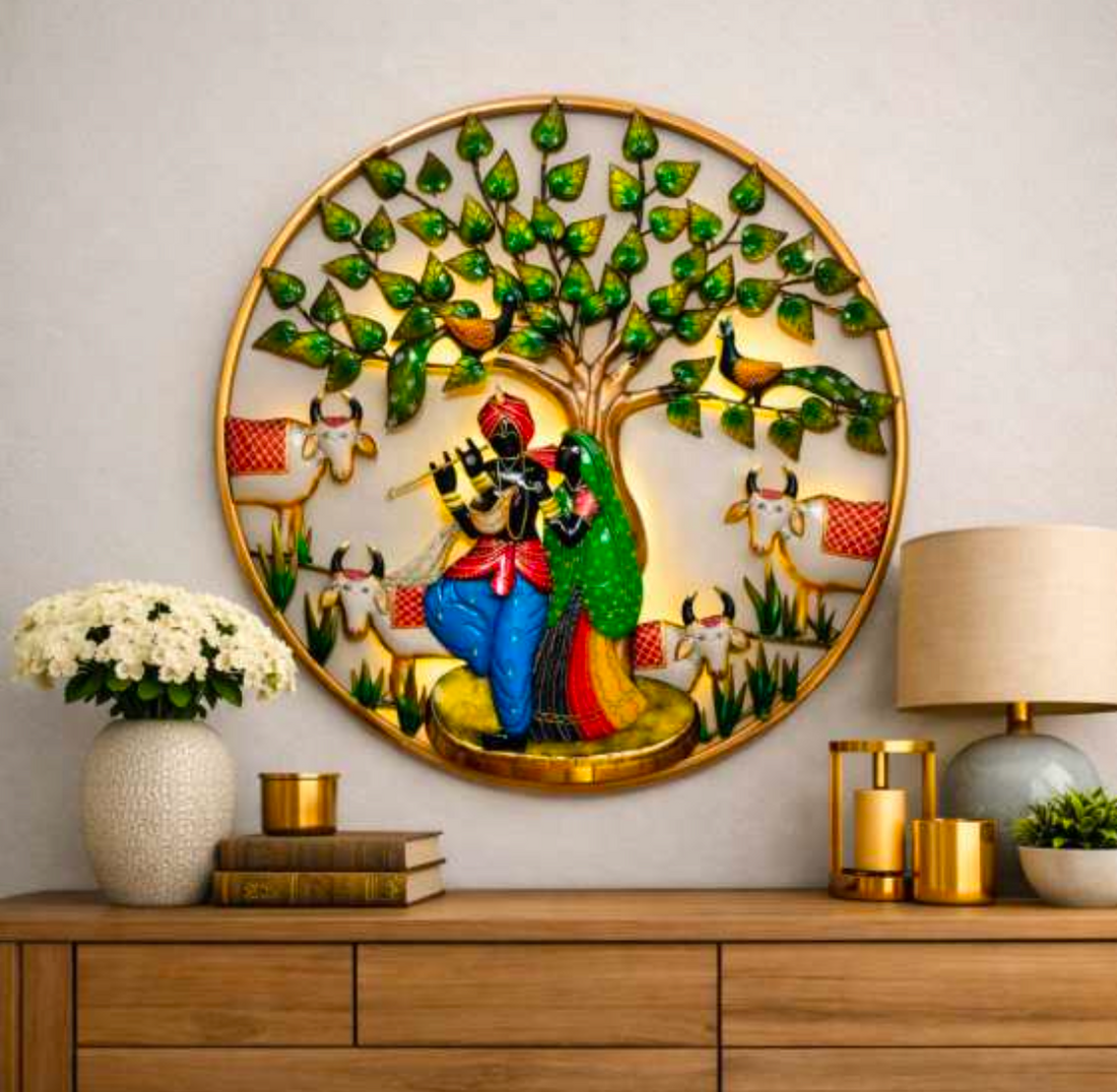 Radhe Krishna Wall Art – Metal Spiritual Wall Decor Available in 24", 30" & 36" Sizes
