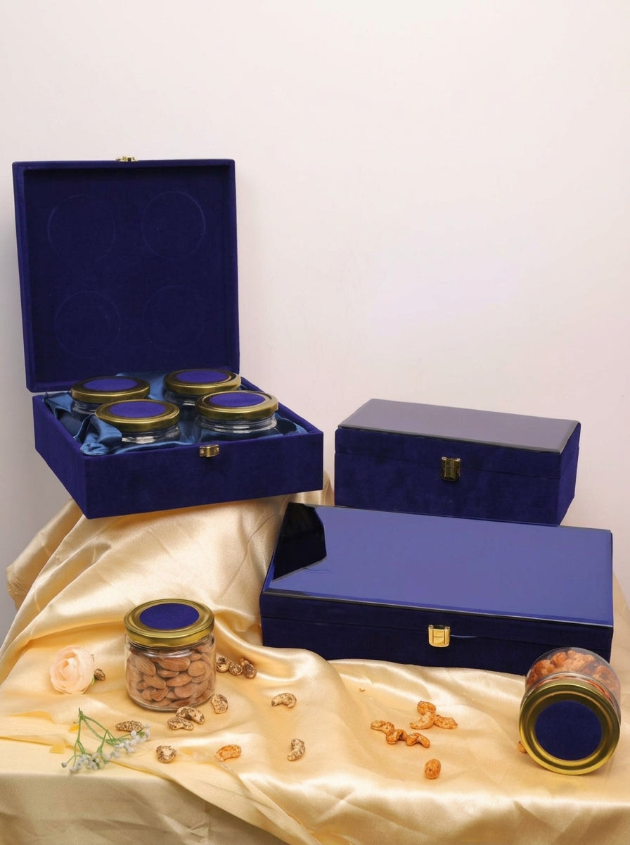 Royal Blue Velvet Glass Top Gift Box | 2, 3 & 4 Jar Luxury Hamper