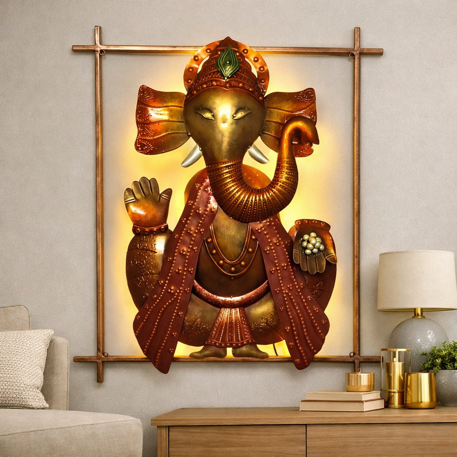 Lord Ganesha Metal Wall Art 21" x 38" – Spiritual Home Decor for Home Temple & Living Room