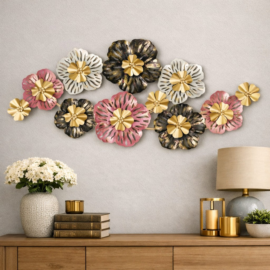 Multicolour Floral Wall Art 48" x 24" – Decorative Metal Flower Wall Decor for Living Room & Bedroom