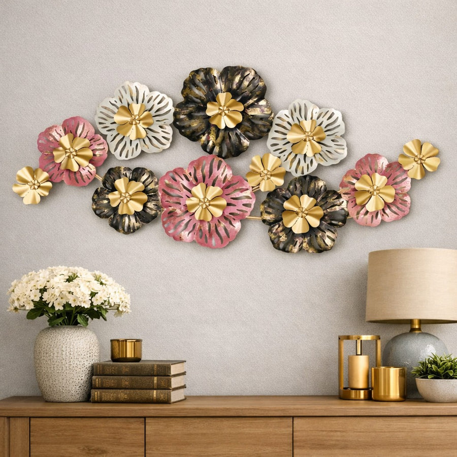 Multicolour Floral Wall Art 48" x 24" – Decorative Metal Flower Wall Decor for Living Room & Bedroom