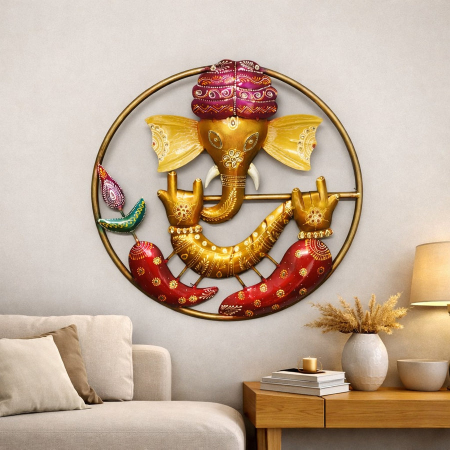 Lord Ganesha Metal Wall Art – Spiritual Home Decor for Living Room & Temple