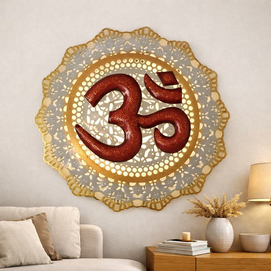 OM with LED Wall Art 20 Inch – Illuminated Spiritual Metal Wall Decor for Home & Meditation Space
