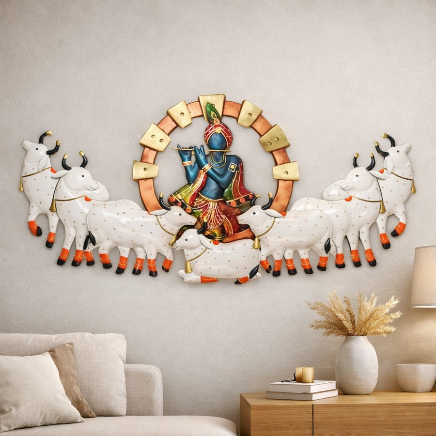 Krishna Wall Art 56" x 28" – Large Metal Spiritual Wall Decor for Living Room & Home Temple