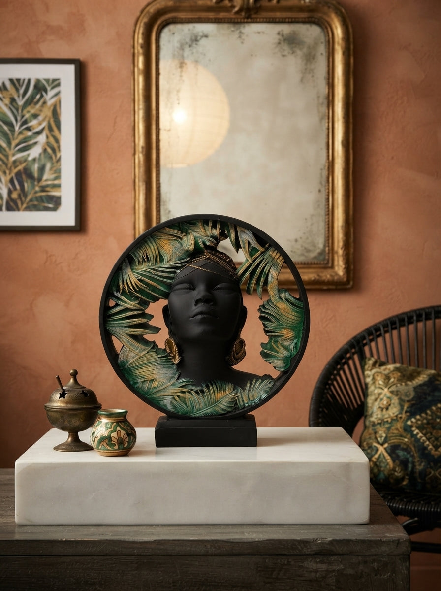 Black & Green African Woman Sculpture 8” | Botanical Home Decor