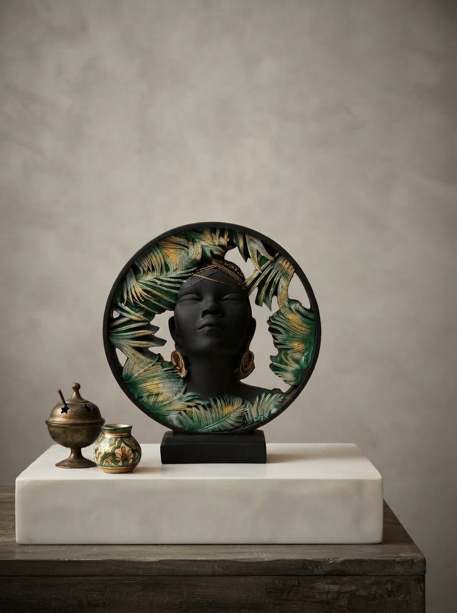 Black & Green African Woman Sculpture 8” | Botanical Home Decor