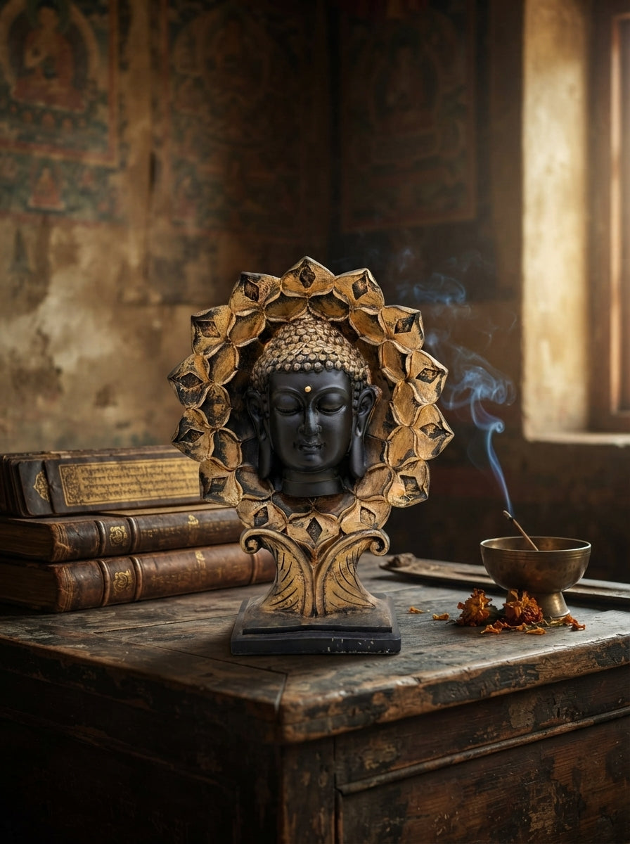 Buddha Bust Statue with Lotus Halo 11” | Zen Home Decor