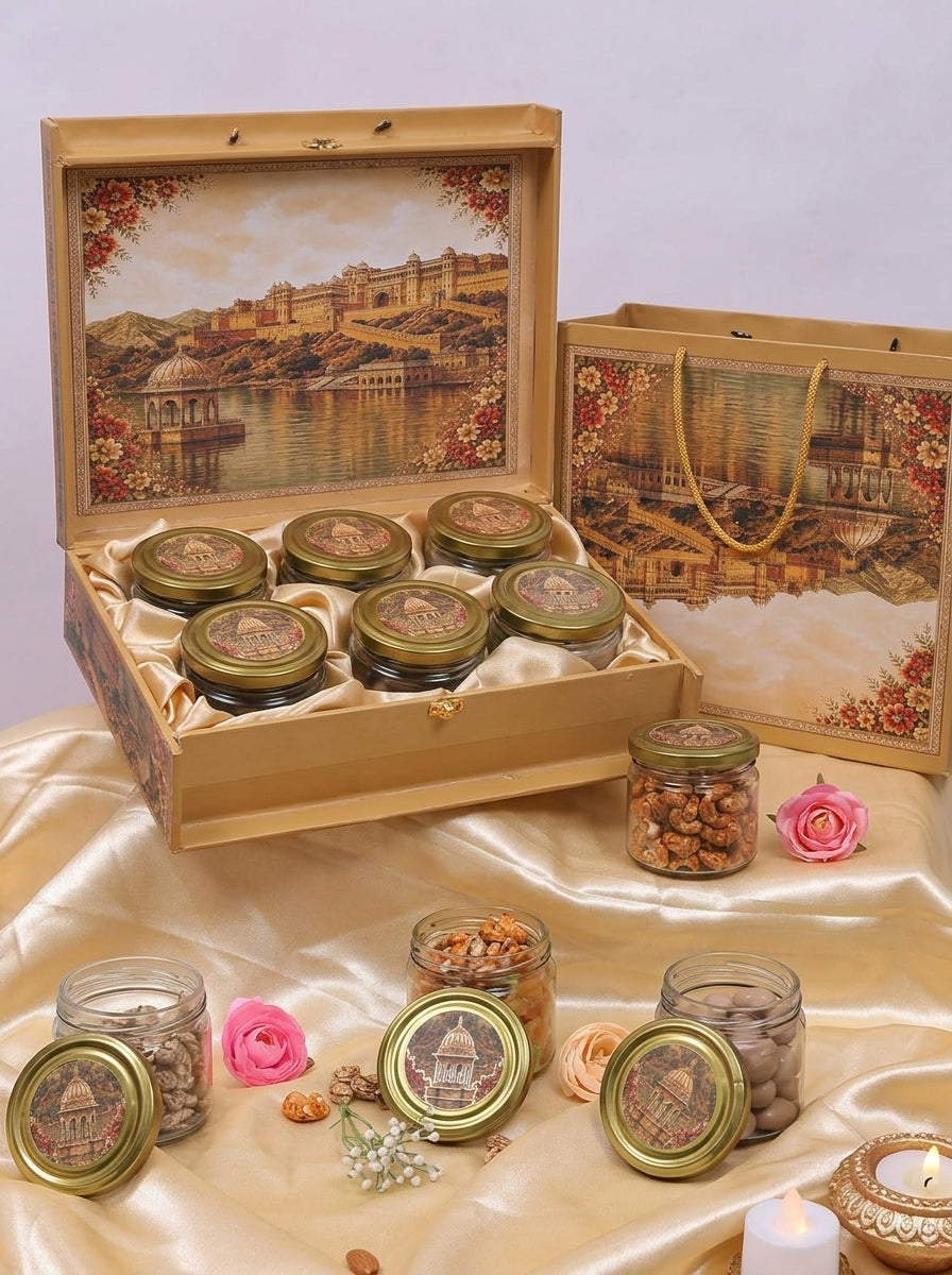 Amer Fort Lakeside 6 Jar Gift Box with Carry Bag | Diwali Hamper