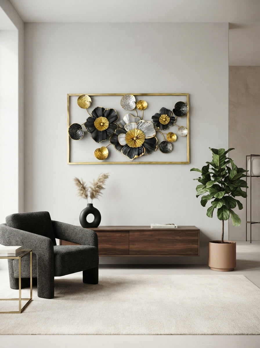 Framed Floral Wall Art 36" x 21" – Elegant Metal Flower Wall Decor for Living Room & Bedroom