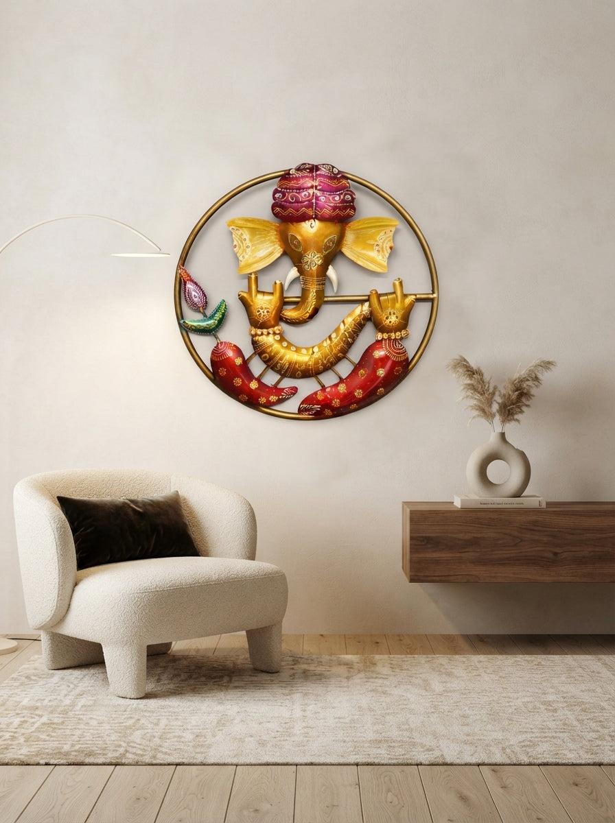 Lord Ganesha Metal Wall Art – Spiritual Home Decor for Living Room & Temple